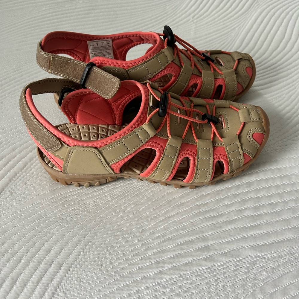Tan and Coral Sandals